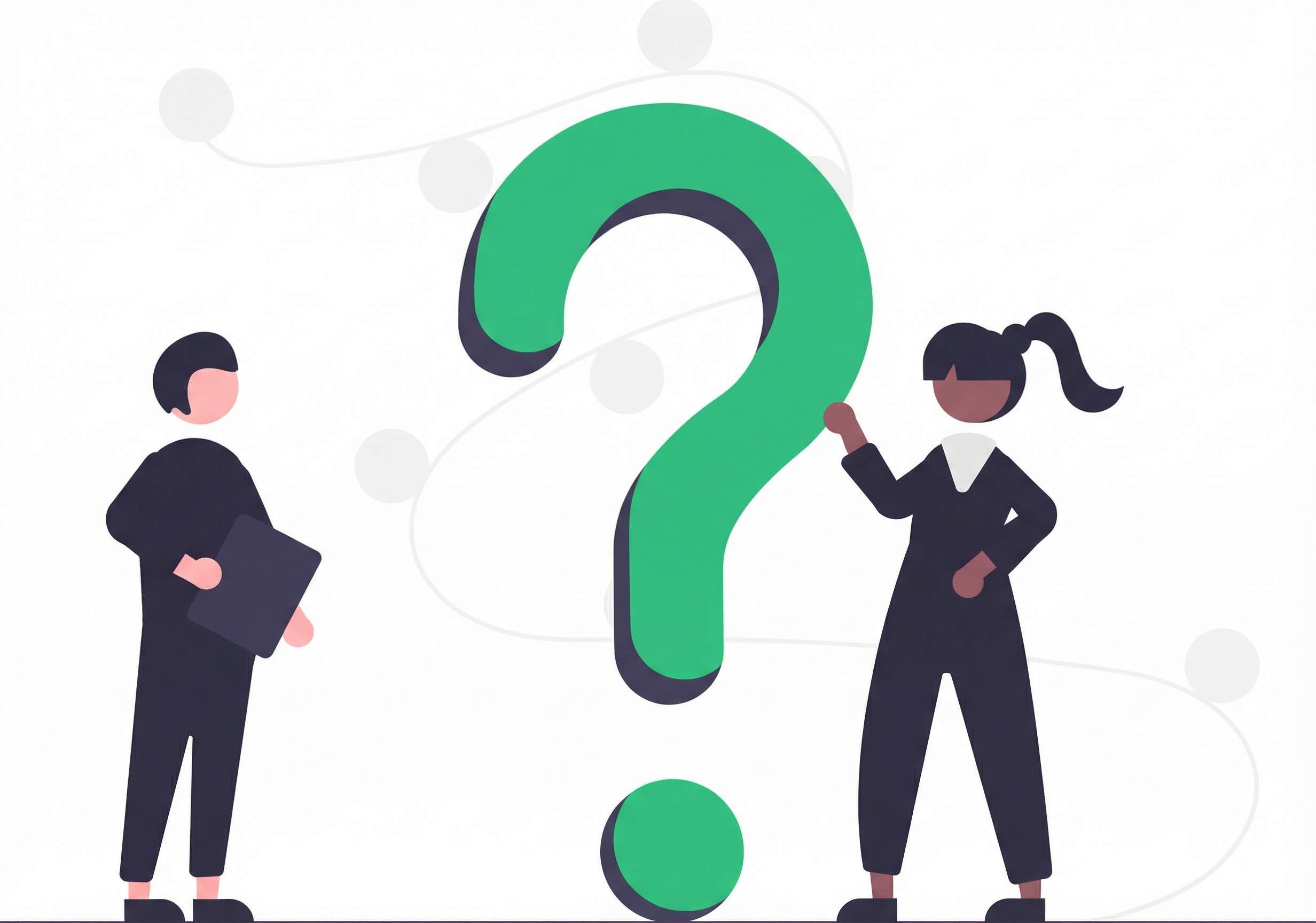 Illustration of people around a large question mark
